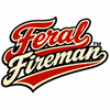 Feral Fireman logo in a retro script font, featuring red and cream lettering with black outlines on a plain white background.