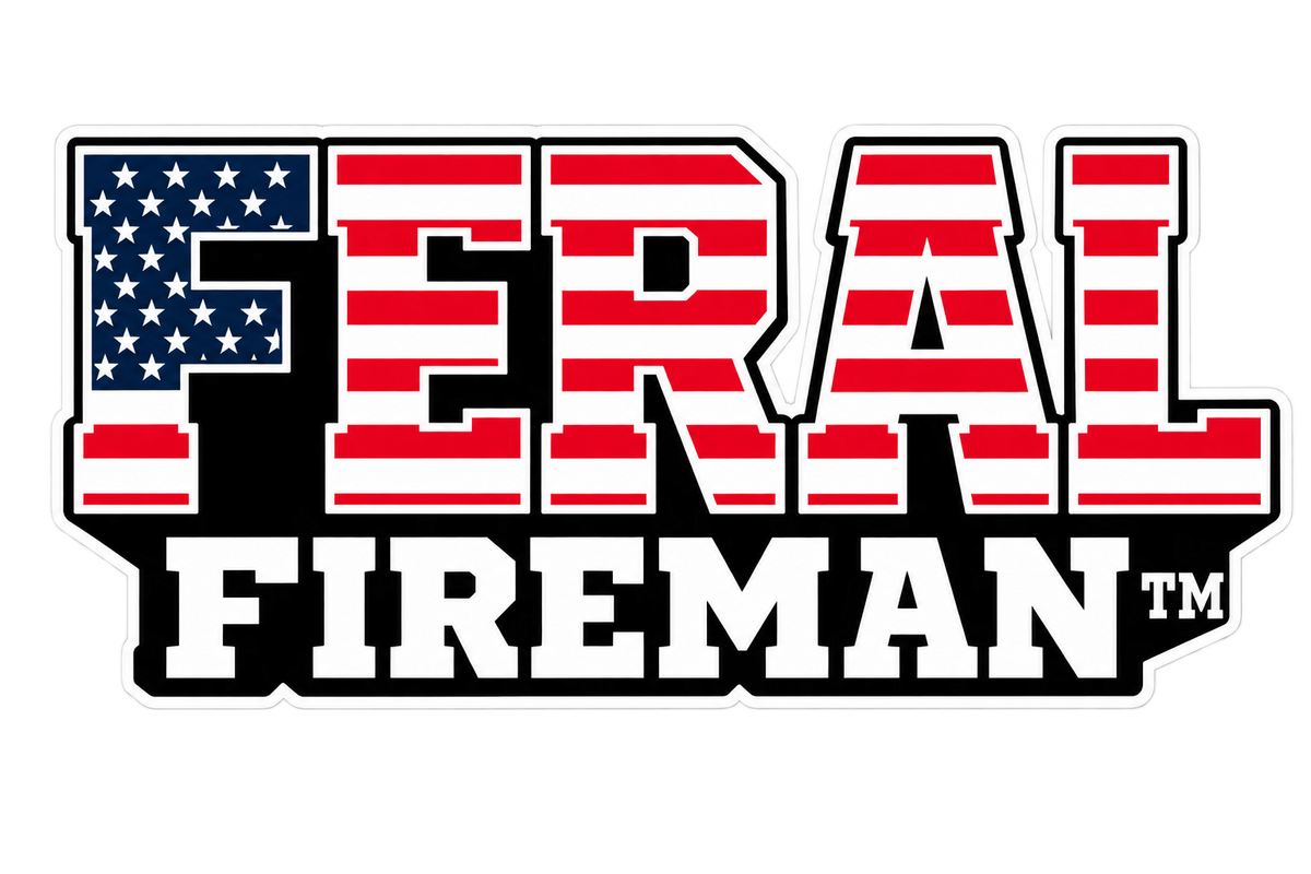 Feral Fireman American flag helmet tattoo