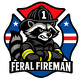 Feral Fireman raccoon badge helmet tattoo