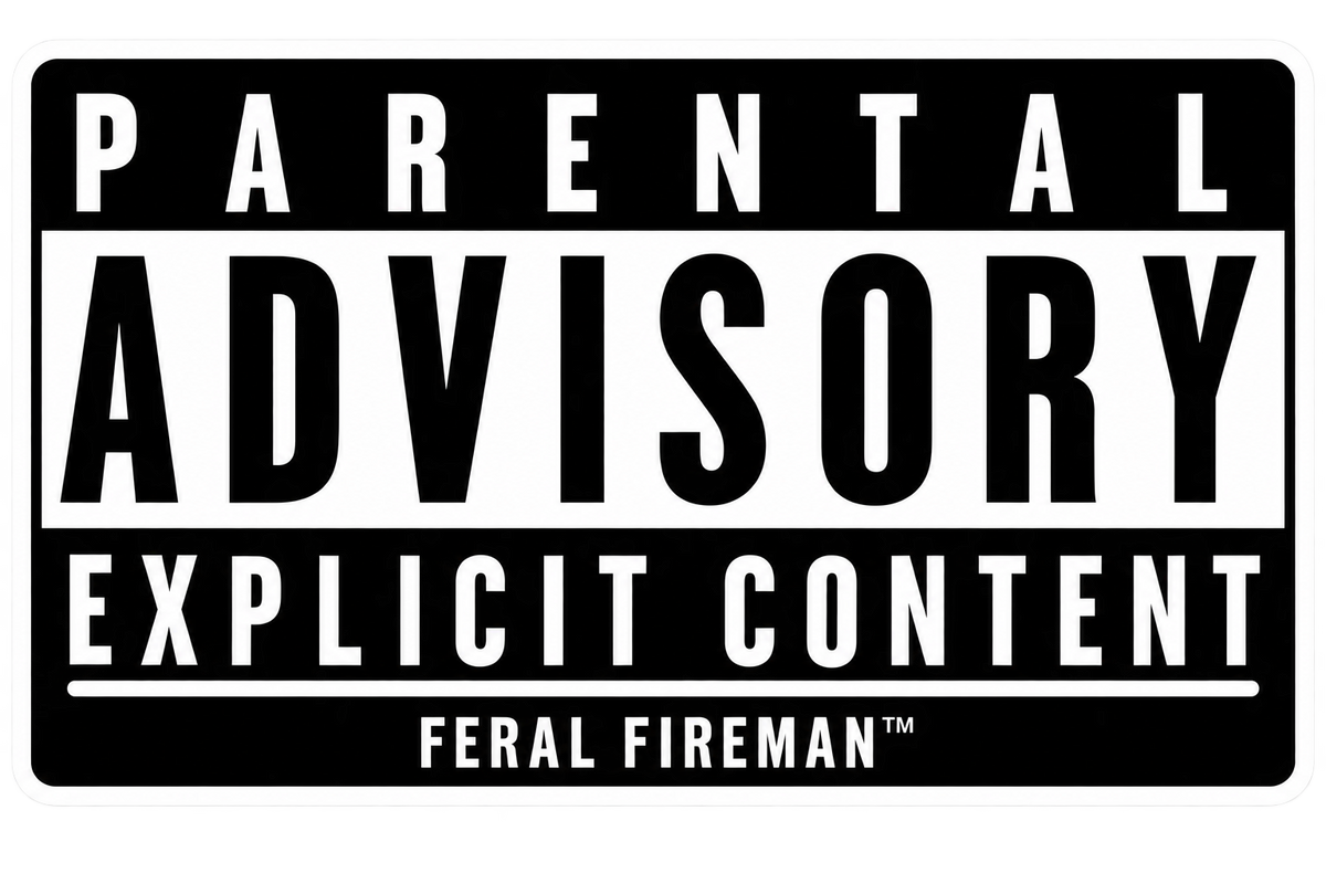 Parental Advisory Feral Fireman helmet tattoo