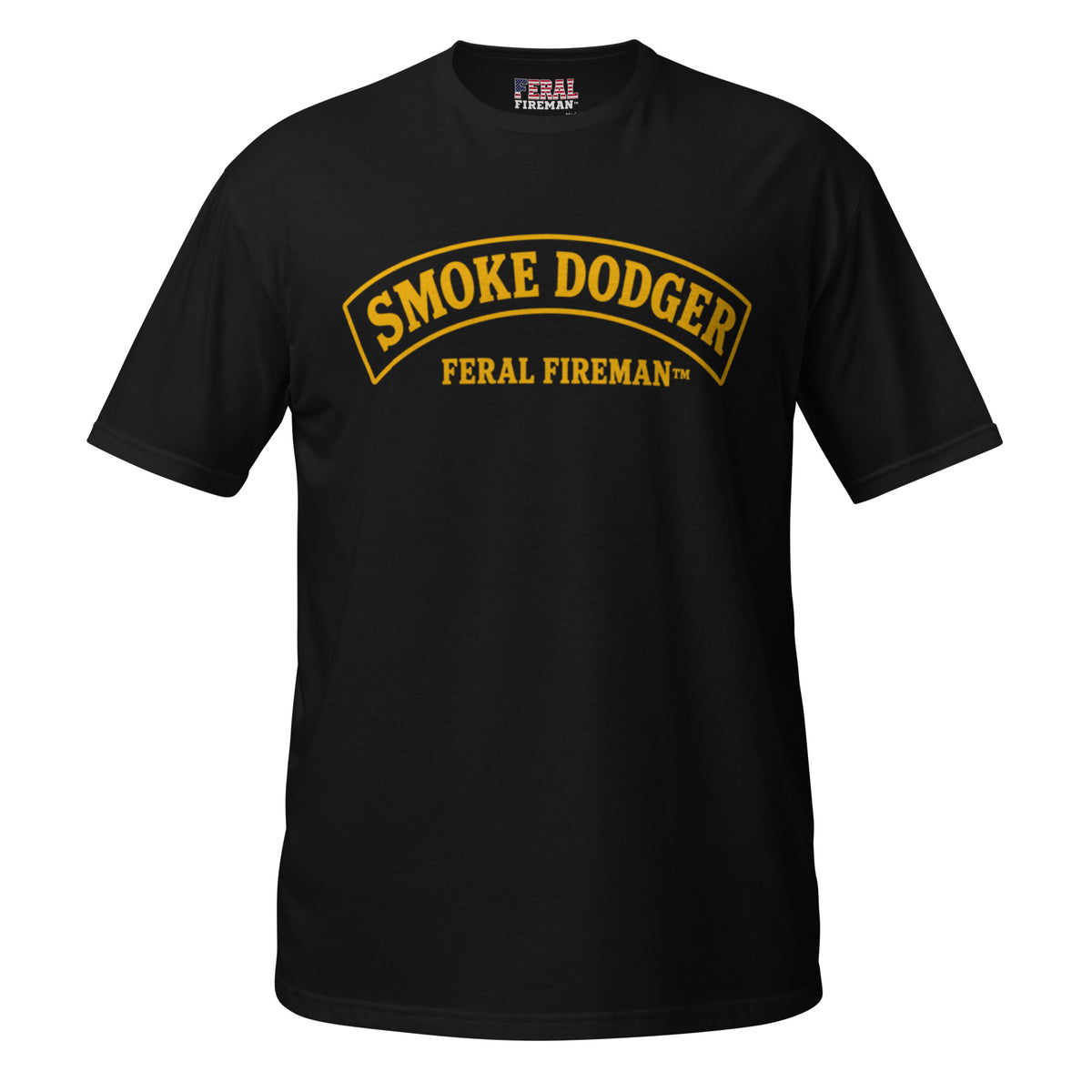 Smoke Dodger Feral Fireman Essential Tee in black, front view