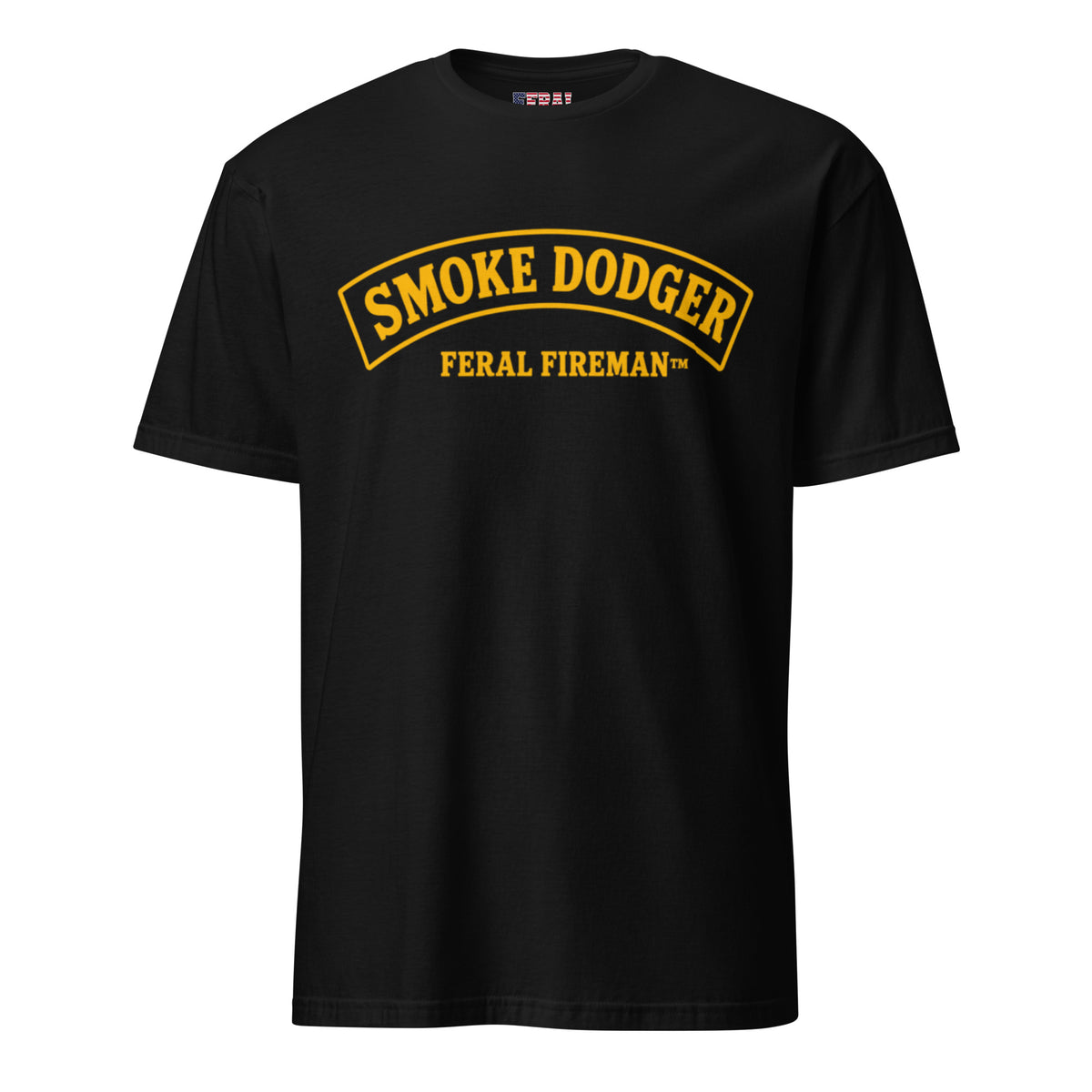 Smoke Dodger Feral Fireman Essential Tee in black, front view