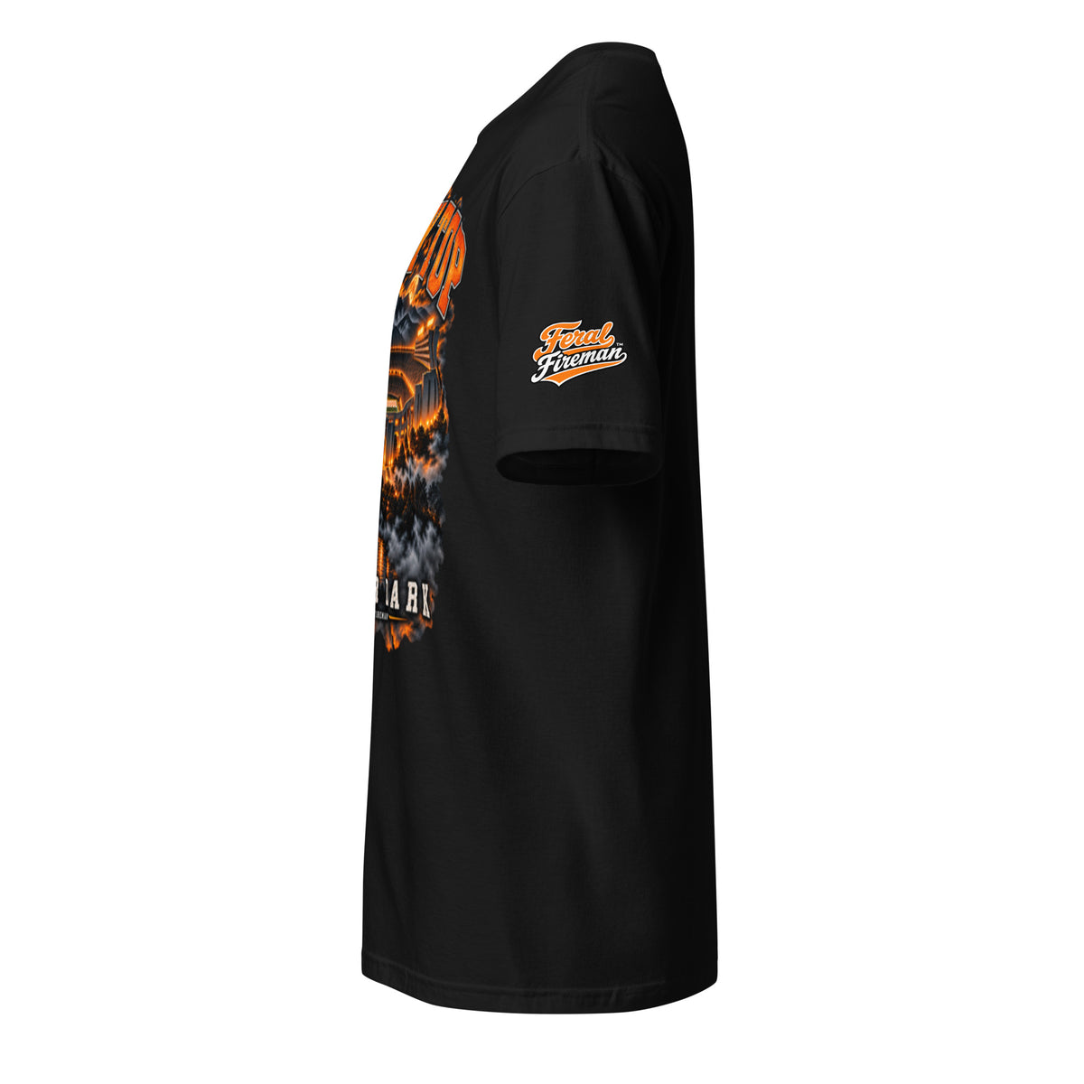 Rocky Top After Dark Feral Fireman Essential Tee in black, left side view