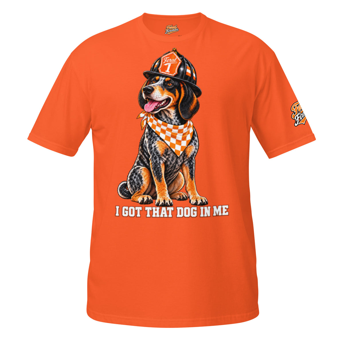 Smokey Soft Feral Fireman Essential Tee in orange, front view