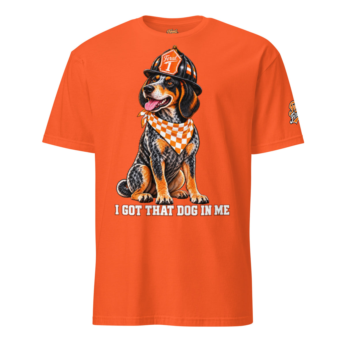 Smokey Soft Feral Fireman Essential Tee in orange, front view