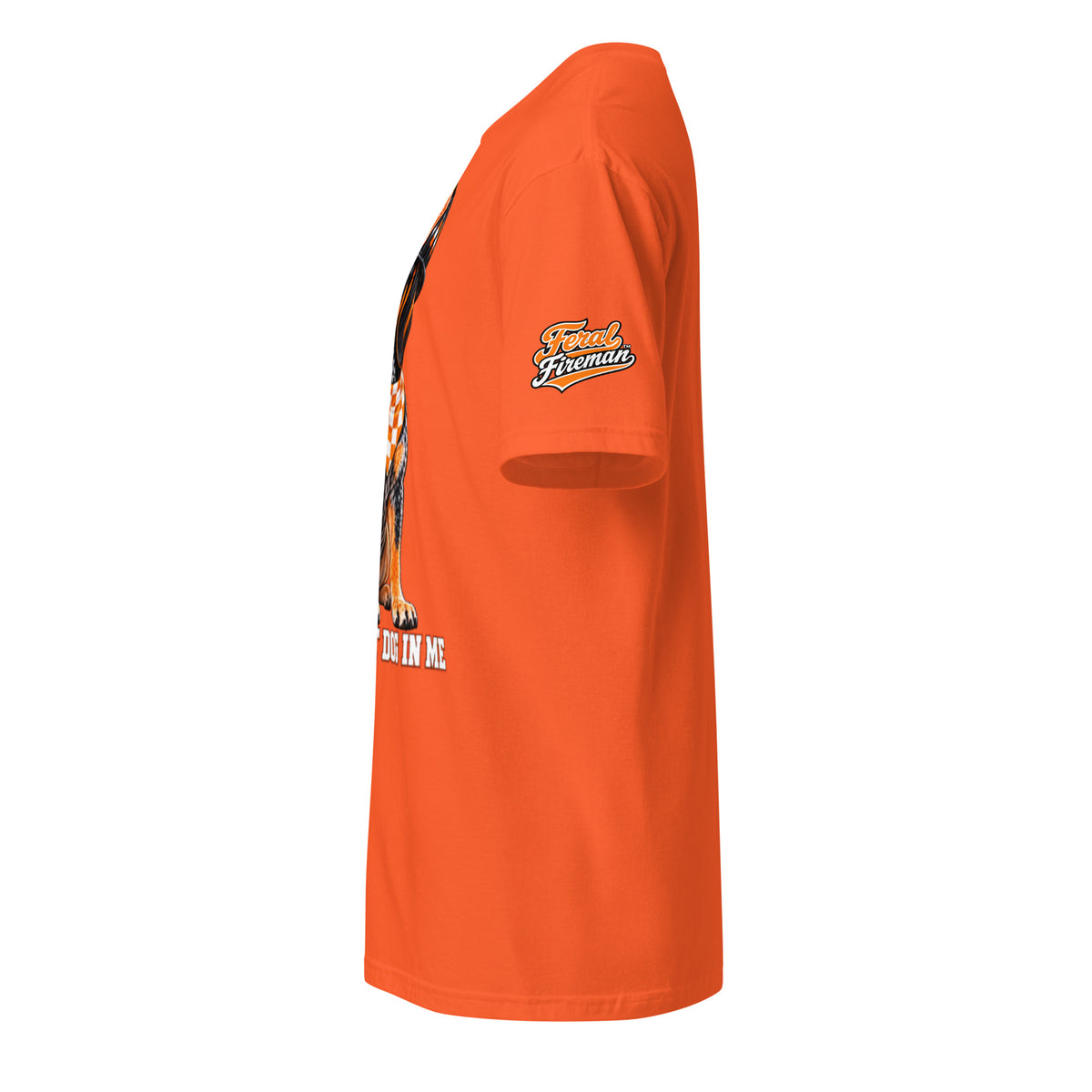 Smokey Soft Feral Fireman Essential Tee in orange, left side view