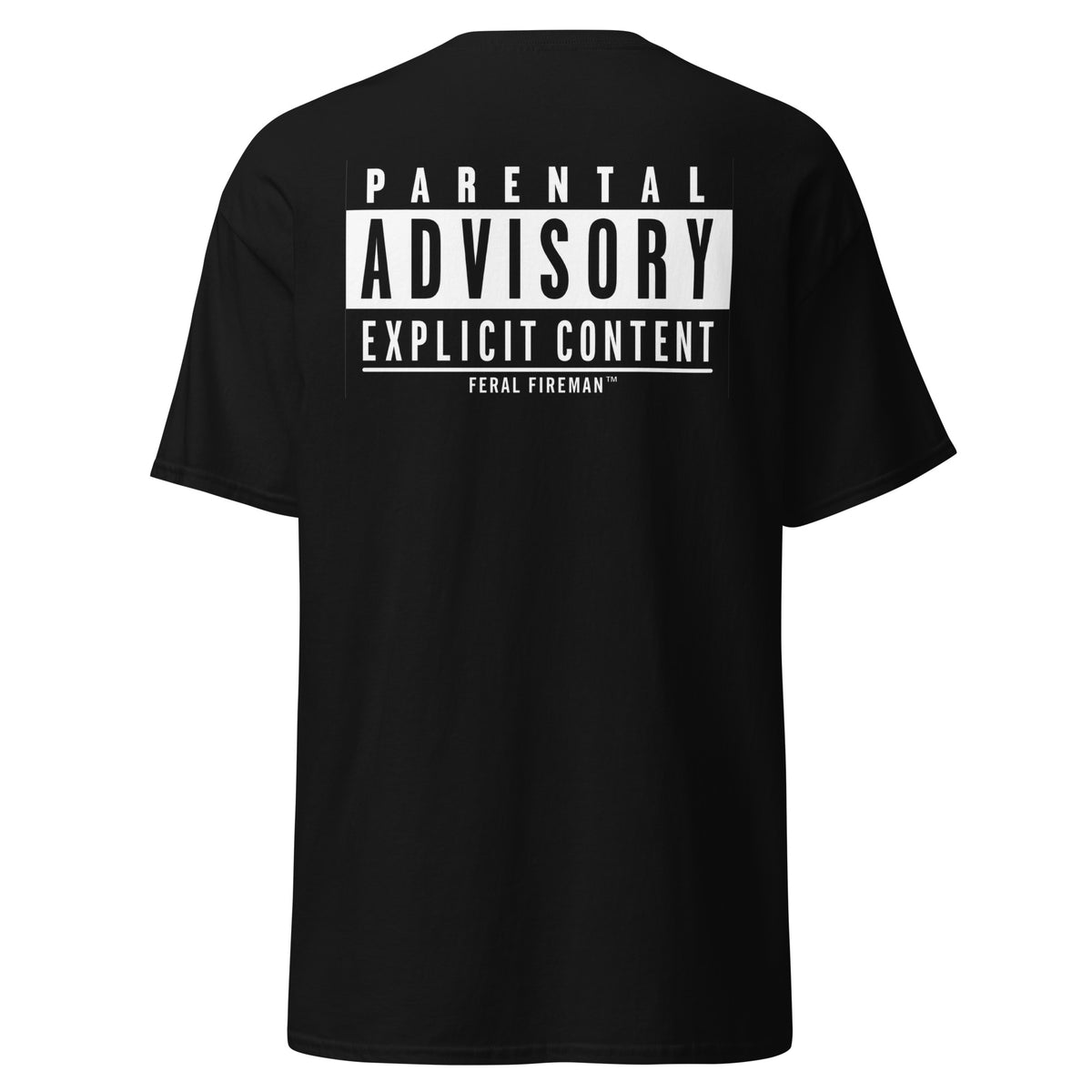 Warning Feral Fireman Essential Tee in black, back view