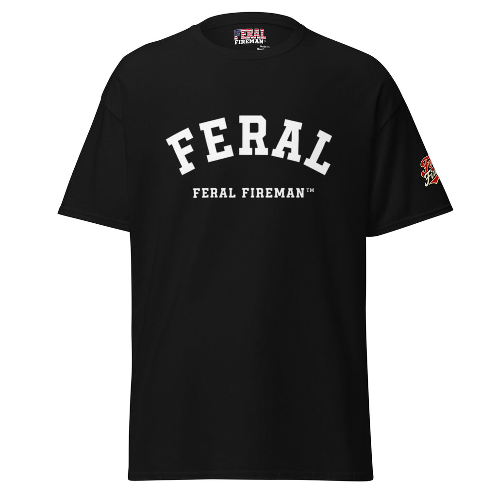 Feral Arch Feral Fireman Essential Tee in black, front view