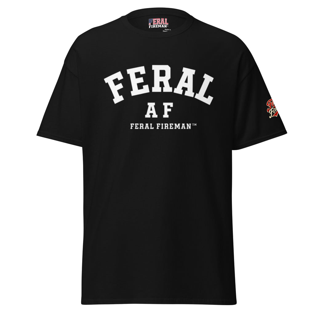 Feral AF Arch Feral Fireman Essential Tee in black, front view