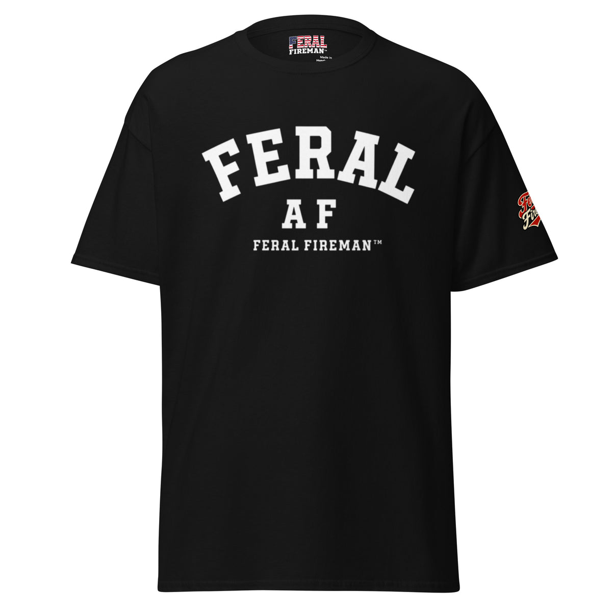 Feral AF Arch Feral Fireman Essential Tee in black, front view