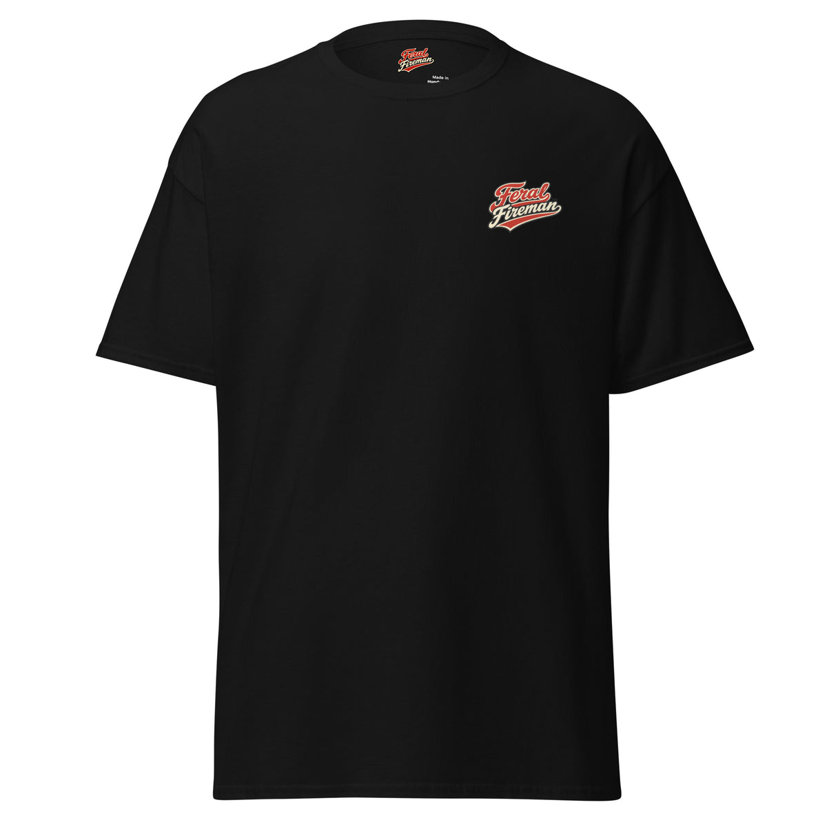 Rural Draft Feral Fireman Essential Tee in black, front view