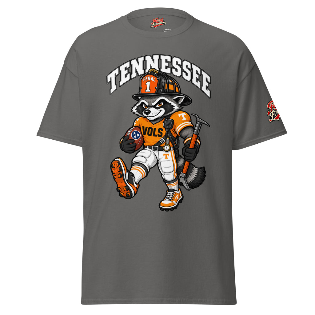 Tennessee Feral Fireman Essential Tee in charcoal, front view