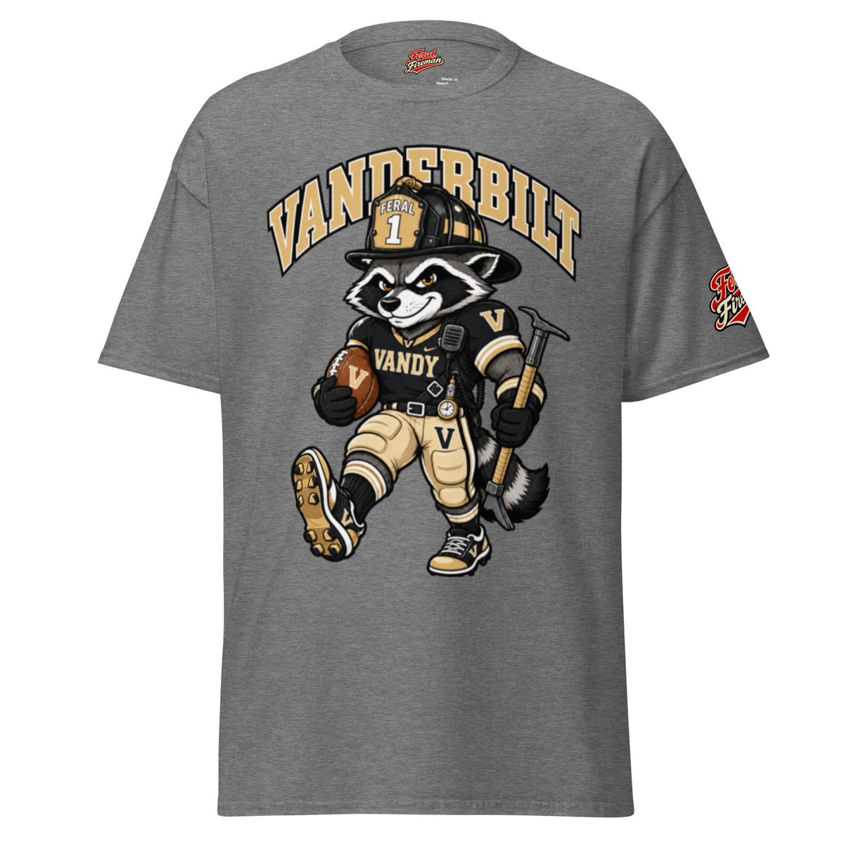 Vandy Feral Fireman Essential Tee in graphite heather, front view
