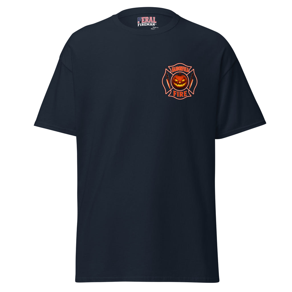 Haddonfield Fire Dept Feral Fireman Essential Tee in navy, front view