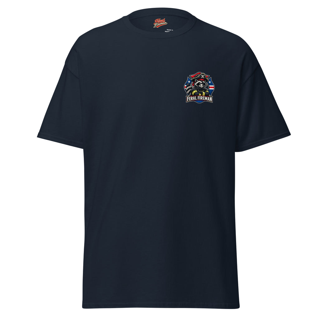 Boat 10 Feral Fireman Essential Tee in navy, front view