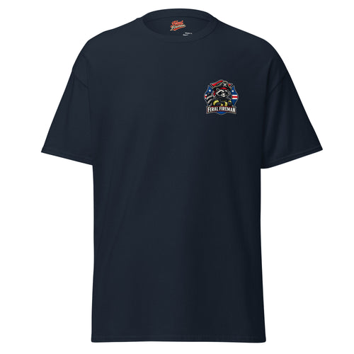 Boat 10 Feral Fireman Essential Tee in navy, front view