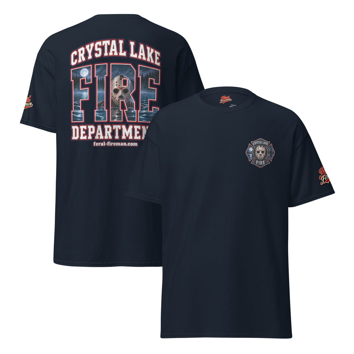 Crystal Lake FD | Essential Tee in navy, front and back view