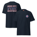 Music City FD Feral Fireman Essential Tee in navy, front and back view