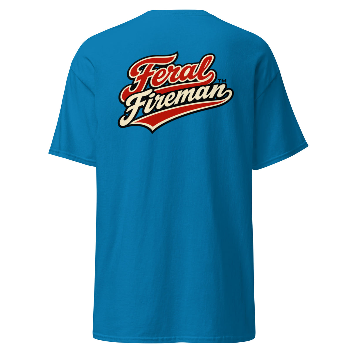 Logo Shirt Feral Fireman Essential Tee in sapphire, back view