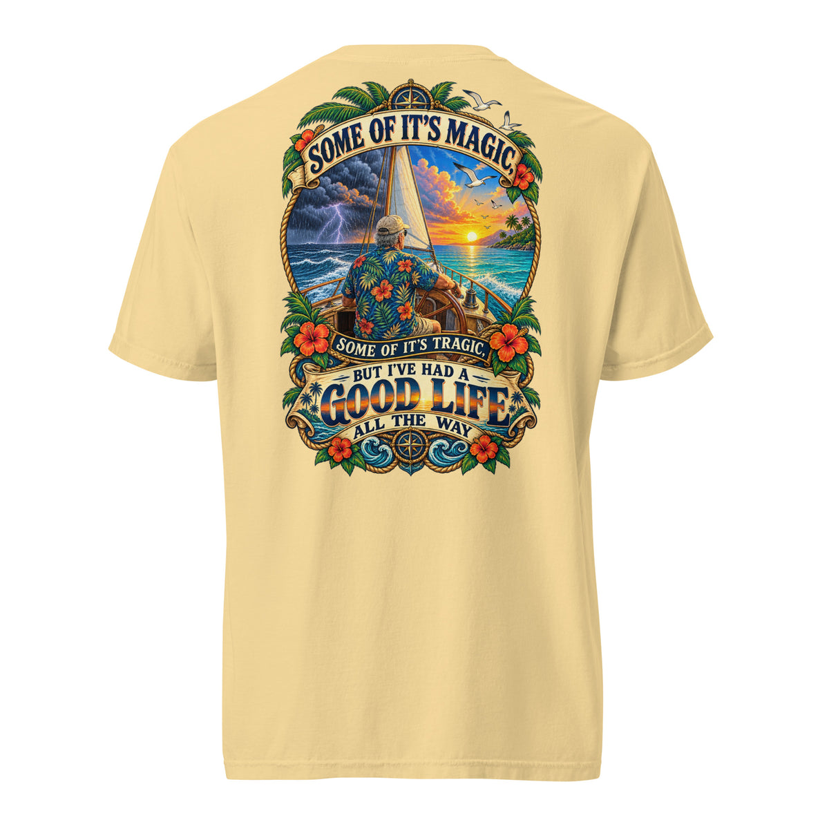 Magic Feral Fireman Comfort Tee in butter, back view