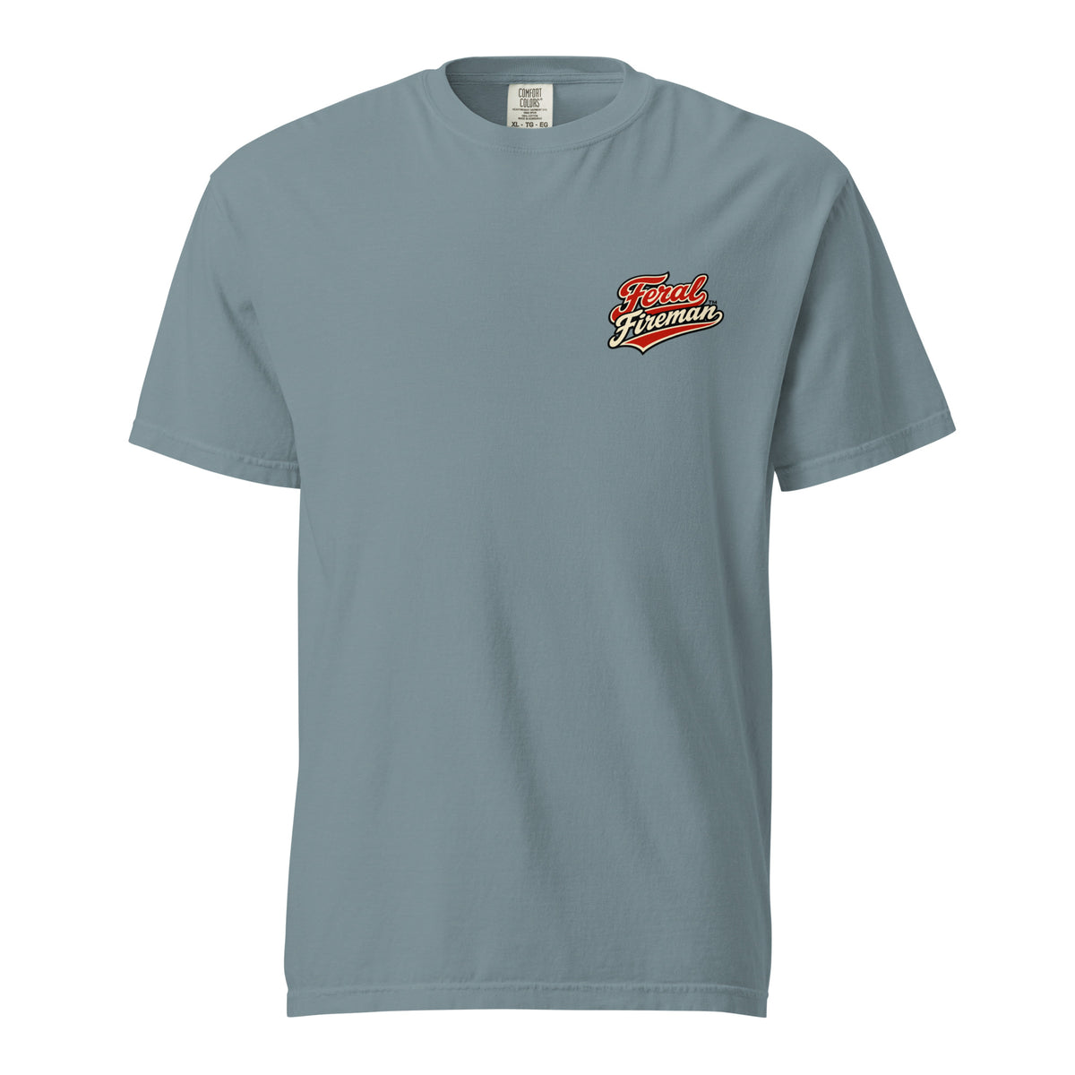 Artist Bob Feral Fireman Comfort Tee in ice blue, front view