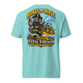 Boats N Hose Feral Fireman Comfort Tee in lagoon blue, back view