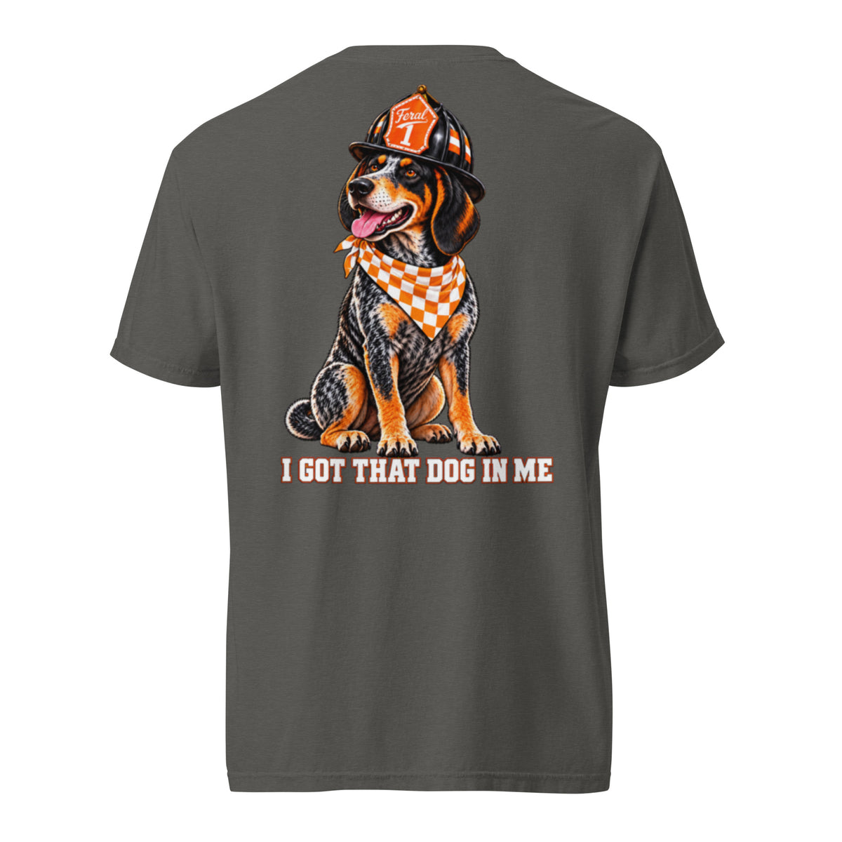Smokey Feral Fireman Comfort Tee in pepper, back view