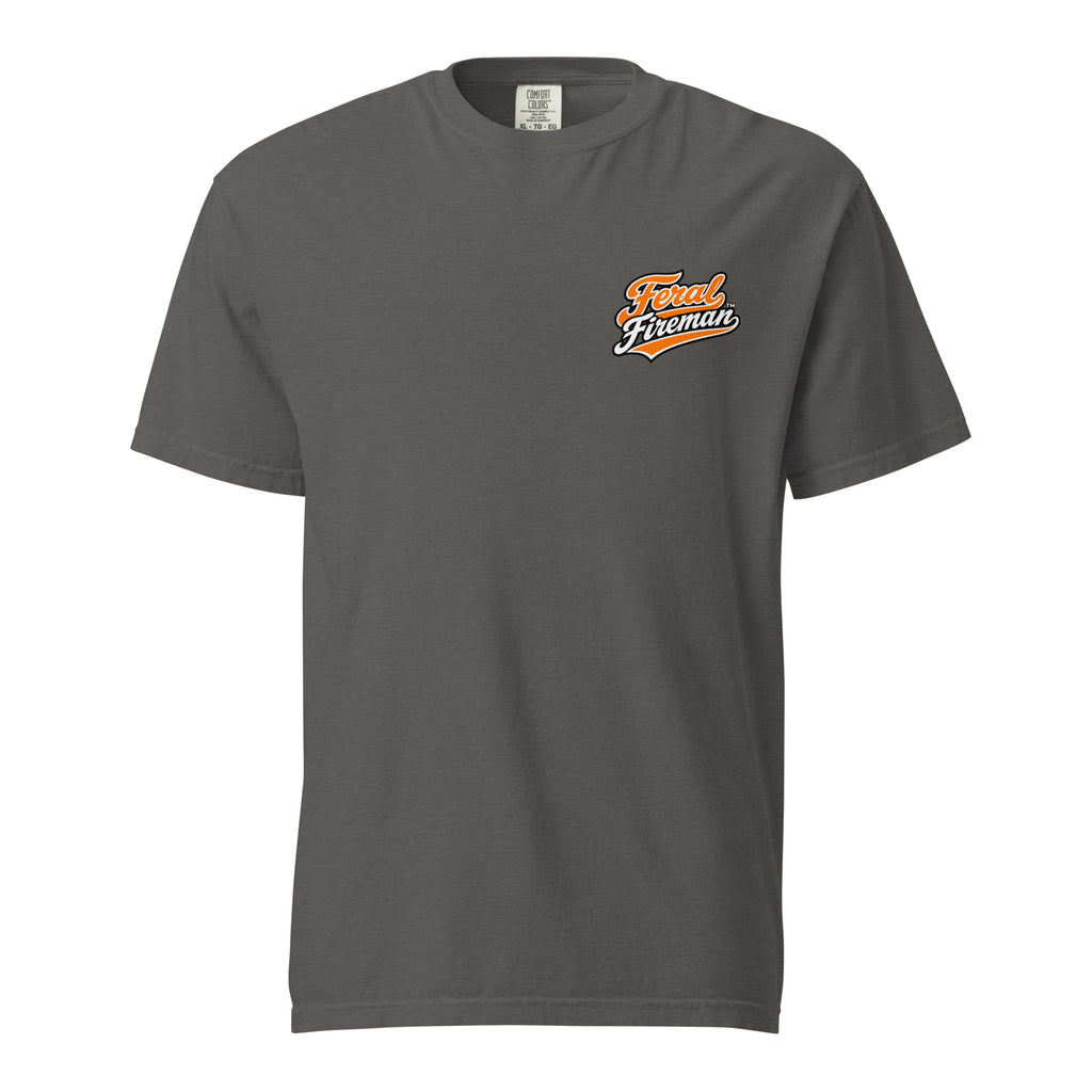 Smokey Feral Fireman Comfort Tee in pepper, front view