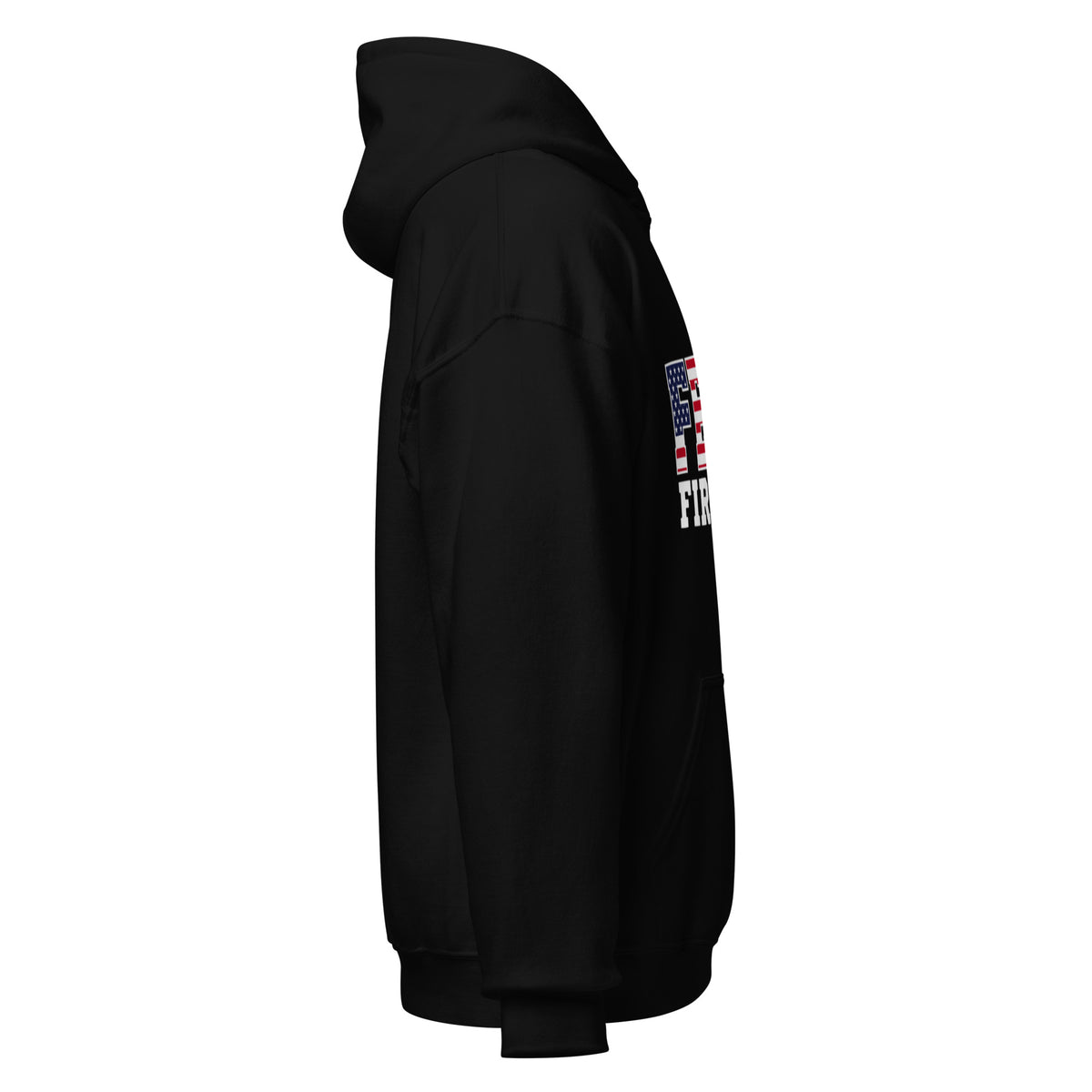 Right side view of black Feral Flag hoodie
