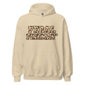 Front view of sand Feral Desert Camo hoodie with camouflage lettering