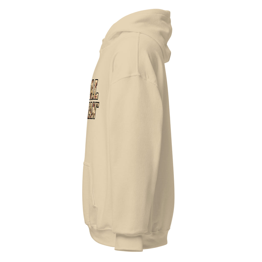 Left side view of sand Feral Desert Camo hoodie